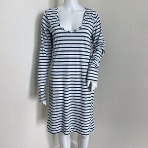 Nili Lotan Womens Dress Size L Blue White Nautical Pima Cotton Blend Long Sleeve